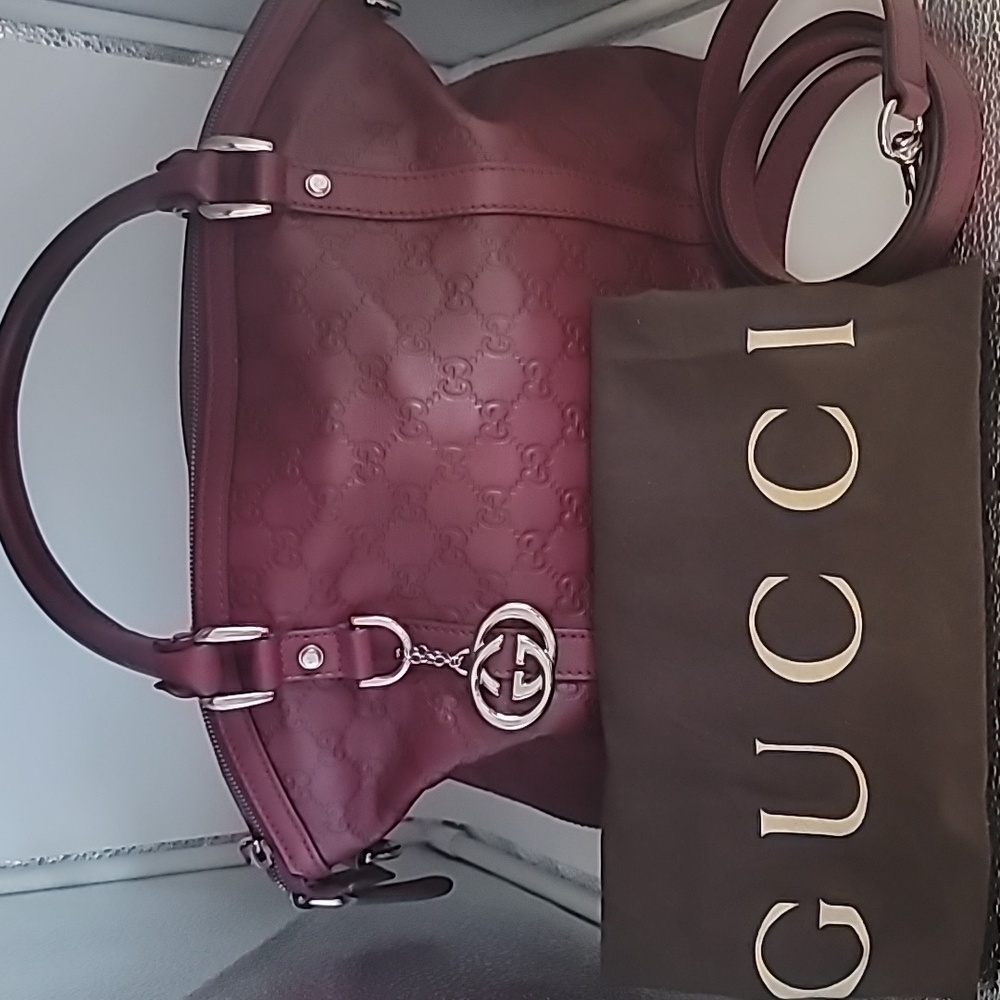 Gucci Guccisima Leather Charm Bag, Large, Wine Red